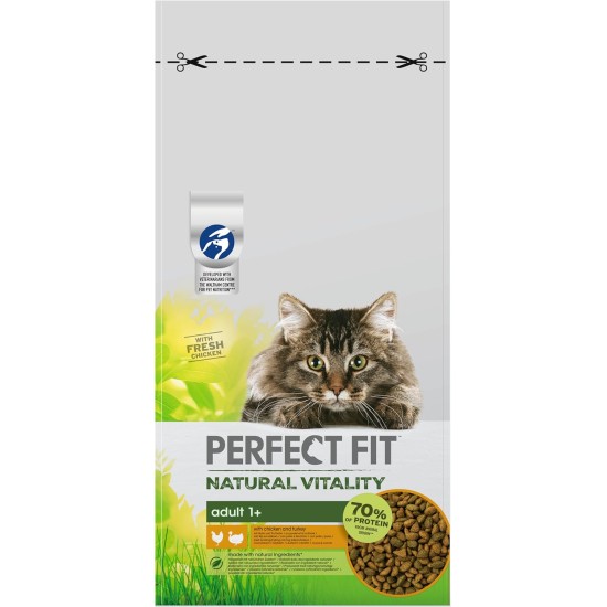 PERFECT FIT Natural Vitality Cat Food Dry Food Adult 1+ - Beef and Chicken, 6 x 650 g PERFECT FIT Natural Vitality Cat Food Dry Food Adult 1+ - Beef and Chicken, 6 x 650 g