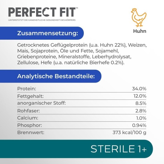 PERFECT FIT Sterile Adult Dry Food for Adults, Sterilised Cats from 1 Year - Chicken, 7 kg (1 Bag) PERFECT FIT Sterile Adult Dry Food for Adults, Sterilised Cats from 1 Year - Chicken, 7 kg (1 Bag)