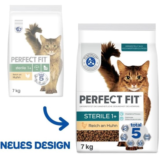 PERFECT FIT Sterile Adult Dry Food for Adults, Sterilised Cats from 1 Year - Chicken, 7 kg (1 Bag) PERFECT FIT Sterile Adult Dry Food for Adults, Sterilised Cats from 1 Year - Chicken, 7 kg (1 Bag)