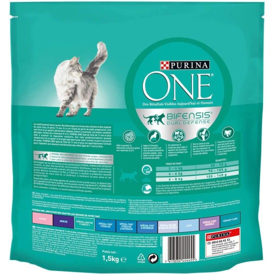 PURINA ONE Bifensis Cat from 11 Years | Dry Food with Chicken and Whole Grain Grain for Older Cats | Bag of 1.5 kg | Pack of 6 PURINA ONE Bifensis Cat from 11 Years | Dry Food with Chicken and Whole Grain Grain for Older Cats | Bag of 1.5 kg | Pack of 6