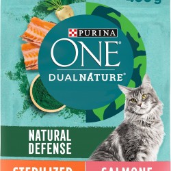 PURINA ONE DUALNATURE Sterilized Dry Cat Food Rich in Salmon and Natural Spirulina 8 Bags of 400g PURINA ONE DUALNATURE Sterilized Dry Cat Food Rich in Salmon and Natural Spirulina 8 Bags of 400g