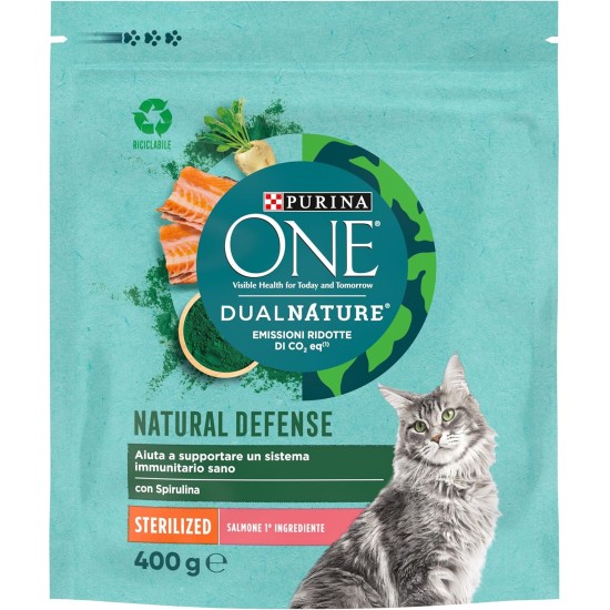 PURINA ONE DUALNATURE Sterilized Dry Cat Food Rich in Salmon and Natural Spirulina 8 Bags of 400g PURINA ONE DUALNATURE Sterilized Dry Cat Food Rich in Salmon and Natural Spirulina 8 Bags of 400g