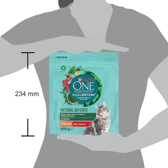 PURINA ONE DUALNATURE Sterilized Dry Cat Food Rich in Salmon and Natural Spirulina 8 Bags of 400g PURINA ONE DUALNATURE Sterilized Dry Cat Food Rich in Salmon and Natural Spirulina 8 Bags of 400g