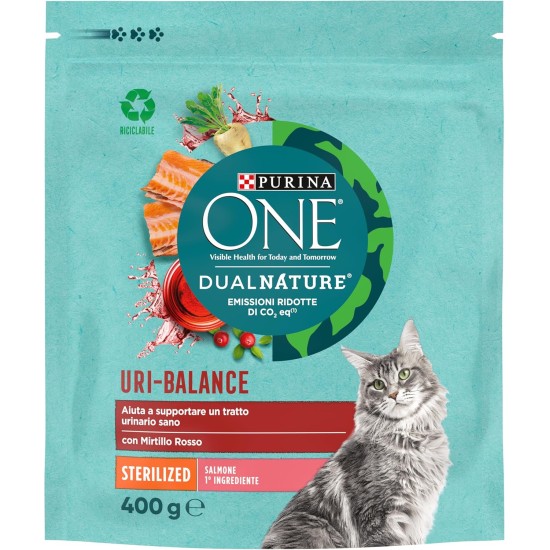 PURINA ONE DUALNATURE Sterilized Dry Cat Food Rich in Salmon and Natural Spirulina 8 Bags of 400g PURINA ONE DUALNATURE Sterilized Dry Cat Food Rich in Salmon and Natural Spirulina 8 Bags of 400g