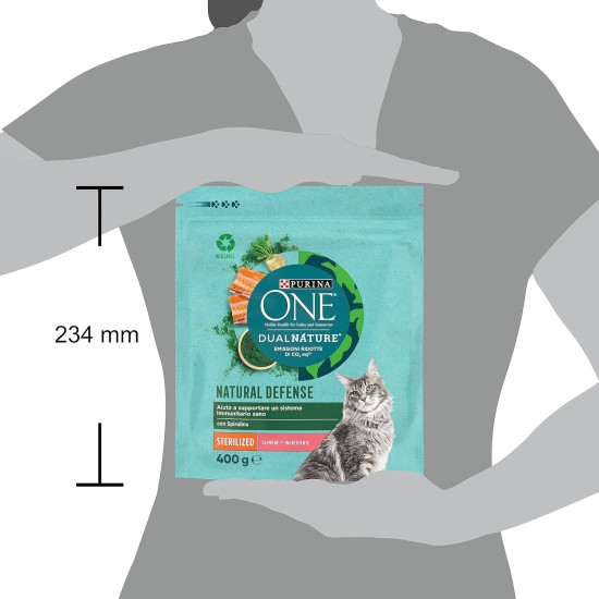 PURINA ONE DUALNATURE Sterilized Dry Cat Food Rich in Salmon and Natural Spirulina 8 Bags of 400g PURINA ONE DUALNATURE Sterilized Dry Cat Food Rich in Salmon and Natural Spirulina 8 Bags of 400g