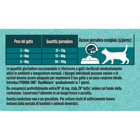 PURINA ONE DUALNATURE Sterilized Dry Cat Food Rich in Salmon and Natural Spirulina 8 Bags of 400g PURINA ONE DUALNATURE Sterilized Dry Cat Food Rich in Salmon and Natural Spirulina 8 Bags of 400g