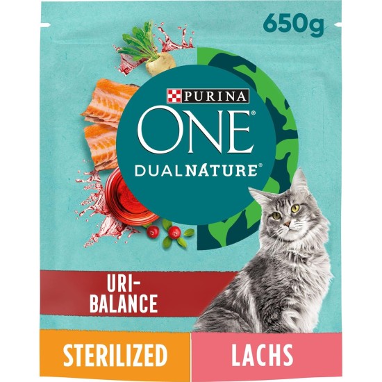 PURINA ONE Dual Nature Dry Cat Food for Castrated Cats with Cranberry, Rich in Salmon, Pack of 6 (6 x 650 g) PURINA ONE Dual Nature Dry Cat Food for Castrated Cats with Cranberry, Rich in Salmon, Pack of 6 (6 x 650 g)