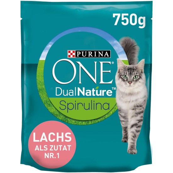 PURINA ONE Dual Nature Dry Cat Food for Castrated Cats with Spirulina, Rich in Salmon, Pack of 6 (6 x 650 g) PURINA ONE Dual Nature Dry Cat Food for Castrated Cats with Spirulina, Rich in Salmon, Pack of 6 (6 x 650 g)