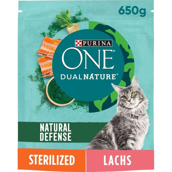 PURINA ONE Dual Nature Dry Cat Food for Castrated Cats with Spirulina, Rich in Salmon, Pack of 6 (6 x 650 g) PURINA ONE Dual Nature Dry Cat Food for Castrated Cats with Spirulina, Rich in Salmon, Pack of 6 (6 x 650 g)