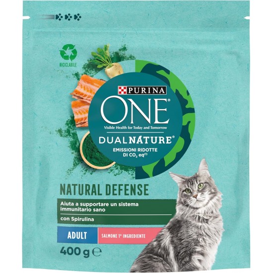 PURINA ONE Dualnature Natural Defense Adult Cat Dry Food with Salmon and Natural Spirulina, 8 Bags of 400 g PURINA ONE Dualnature Natural Defense Adult Cat Dry Food with Salmon and Natural Spirulina, 8 Bags of 400 g