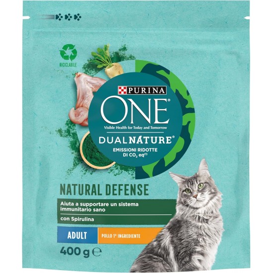 PURINA ONE Dualnature Natural Defense Adult Cat Dry Food with Salmon and Natural Spirulina, 8 Bags of 400 g PURINA ONE Dualnature Natural Defense Adult Cat Dry Food with Salmon and Natural Spirulina, 8 Bags of 400 g