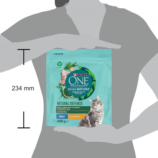 PURINA ONE Dualnature Natural Defense Adult Cat Dry Food with Salmon and Natural Spirulina, 8 Bags of 400 g PURINA ONE Dualnature Natural Defense Adult Cat Dry Food with Salmon and Natural Spirulina, 8 Bags of 400 g