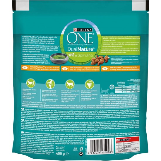PURINA ONE Dualnature Natural Defense Adult Cat Dry Food with Salmon and Natural Spirulina, 8 Bags of 400 g PURINA ONE Dualnature Natural Defense Adult Cat Dry Food with Salmon and Natural Spirulina, 8 Bags of 400 g