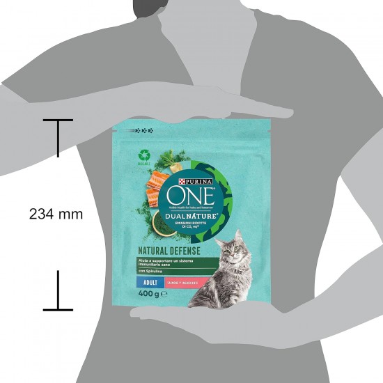 PURINA ONE Dualnature Natural Defense Adult Cat Dry Food with Salmon and Natural Spirulina, 8 Bags of 400 g PURINA ONE Dualnature Natural Defense Adult Cat Dry Food with Salmon and Natural Spirulina, 8 Bags of 400 g