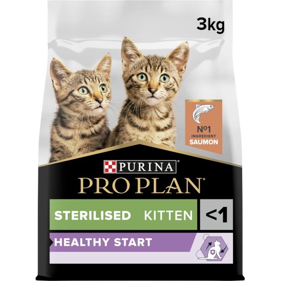 PURINA PRO PLAN Sterilised Kitten <1 Healthy Start | Rich in Salmon | Dry Food | Kitten | 3 kg Bag PURINA PRO PLAN Sterilised Kitten <1 Healthy Start | Rich in Salmon | Dry Food | Kitten | 3 kg Bag
