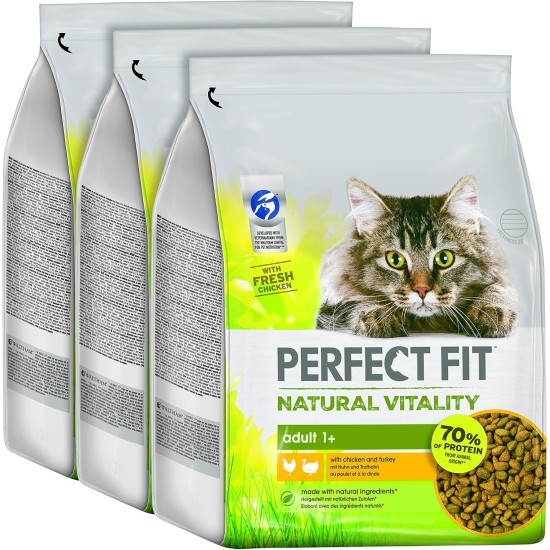 Perfect Fit Natural Vitality Adult 1+ - Dry Food for Adult Cats from 1 Year - Chicken & Turkey - Supports Vitality - 6 kg Perfect Fit Natural Vitality Adult 1+ - Dry Food for Adult Cats from 1 Year - Chicken & Turkey - Supports Vitality - 6 kg