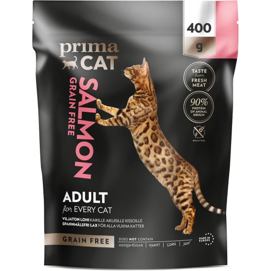 PrimaCat Grain-Free Complete Dry Food with Salmon Flavour for Cats, Food for Adult Cats, 400 g PrimaCat Grain-Free Complete Dry Food with Salmon Flavour for Cats, Food for Adult Cats, 400 g