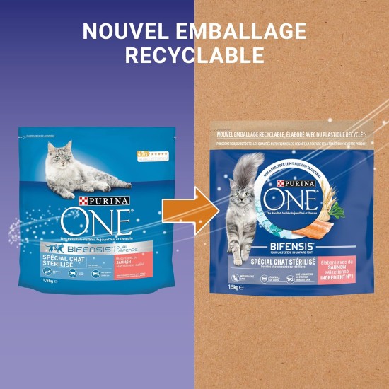 Purina One: Sterilised Cat One Dry Food with Salmon, Tuna and Wheat: 1.5 kg, Pack of 6 (6 x 1.5 kg, Total 9 kg) Purina One: Sterilised Cat One Dry Food with Salmon, Tuna and Wheat: 1.5 kg, Pack of 6 (6 x 1.5 kg, Total 9 kg)