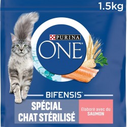 Purina One: Sterilised Cat One Dry Food with Salmon, Tuna and Wheat: 1.5 kg, Pack of 6 (6 x 1.5 kg, Total 9 kg)