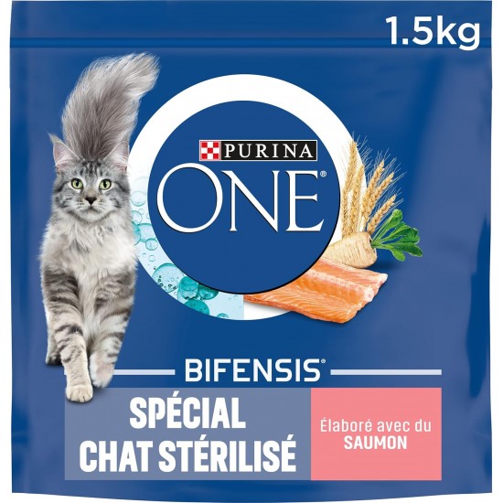 Purina One: Sterilised Cat One Dry Food with Salmon, Tuna and Wheat: 1.5 kg, Pack of 6 (6 x 1.5 kg, Total 9 kg)