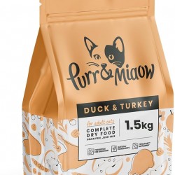 Purr & Miaow - Grain-Free Complete Dry Food for Adult Cats, Duck & Turkey, 1.5 kg