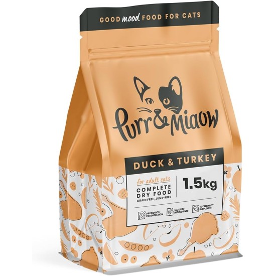 Purr & Miaow - Grain-Free Complete Dry Food for Adult Cats, Duck & Turkey, 1.5 kg Purr & Miaow - Grain-Free Complete Dry Food for Adult Cats, Duck & Turkey, 1.5 kg