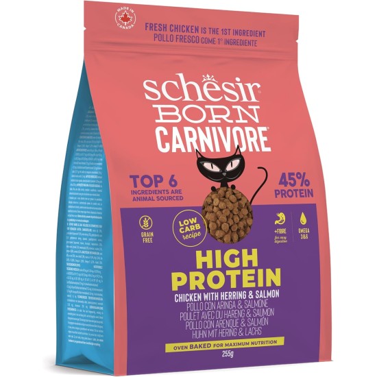 Schesir Born Carnivore Baked Chicken & Herring Adult Cat Dry Food 255g Bag Schesir Born Carnivore Baked Chicken & Herring Adult Cat Dry Food 255g Bag