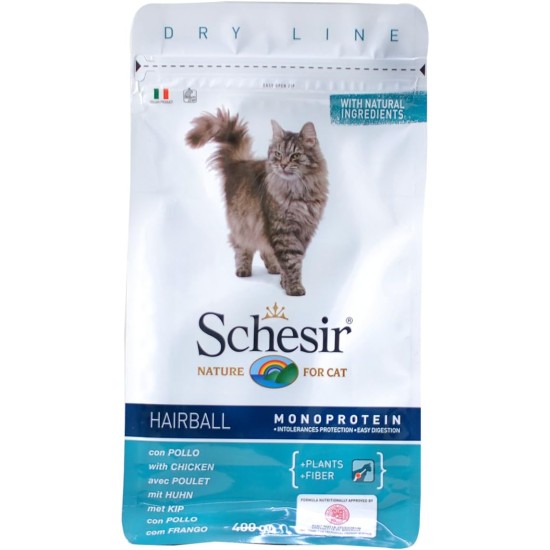 Schesir Cat Adult Maintenance Hairball with Chicken, Dry Cat Food for Adults Cats, Dry Food in Bag, Pack of 1 (1 x 400 g) Schesir Cat Adult Maintenance Hairball with Chicken, Dry Cat Food for Adults Cats, Dry Food in Bag, Pack of 1 (1 x 400 g)
