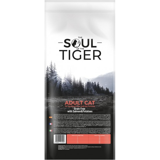 The Soul of the Tiger - Dry Food for Adult Cats, Grain Free with Salmon and Potatoes, for Castrated Cats, Gentle Formula, 8 kg The Soul of the Tiger - Dry Food for Adult Cats, Grain Free with Salmon and Potatoes, for Castrated Cats, Gentle Formula, 8 kg