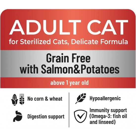 The Soul of the Tiger - Dry Food for Adult Cats, Grain Free with Salmon and Potatoes, for Castrated Cats, Gentle Formula, 8 kg The Soul of the Tiger - Dry Food for Adult Cats, Grain Free with Salmon and Potatoes, for Castrated Cats, Gentle Formula, 8 kg