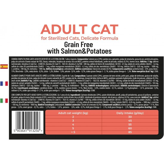 The Soul of the Tiger - Dry Food for Adult Cats, Grain Free with Salmon and Potatoes, for Castrated Cats, Gentle Formula, 8 kg The Soul of the Tiger - Dry Food for Adult Cats, Grain Free with Salmon and Potatoes, for Castrated Cats, Gentle Formula, 8 kg