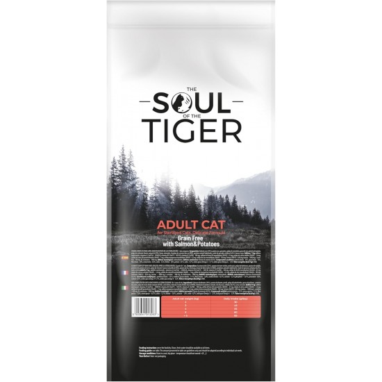 The Soul of the Tiger - Dry Food for Adult Cats, Grain Free with Salmon and Potatoes, for Castrated Cats, Gentle Formula, 8 kg The Soul of the Tiger - Dry Food for Adult Cats, Grain Free with Salmon and Potatoes, for Castrated Cats, Gentle Formula, 8 kg