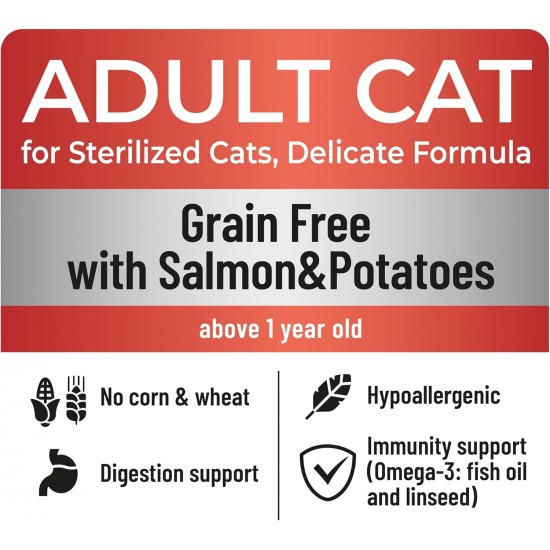 The Soul of the Tiger - Dry Food for Adult Cats, Grain Free with Salmon and Potatoes, for Castrated Cats, Gentle Formula, 8 kg The Soul of the Tiger - Dry Food for Adult Cats, Grain Free with Salmon and Potatoes, for Castrated Cats, Gentle Formula, 8 kg