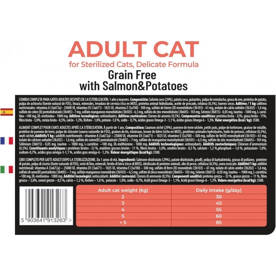 The Soul of the Tiger - Dry Food for Adult Cats, Grain Free with Salmon and Potatoes, for Castrated Cats, Gentle Formula, 8 kg The Soul of the Tiger - Dry Food for Adult Cats, Grain Free with Salmon and Potatoes, for Castrated Cats, Gentle Formula, 8 kg
