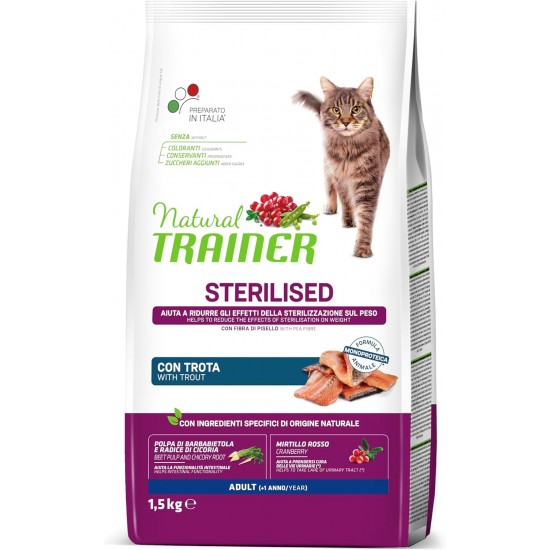 Trainer Sterilised Cat Food - Monoprotein Formula - Trout - 1.5kg Trainer Sterilised Cat Food - Monoprotein Formula - Trout - 1.5kg