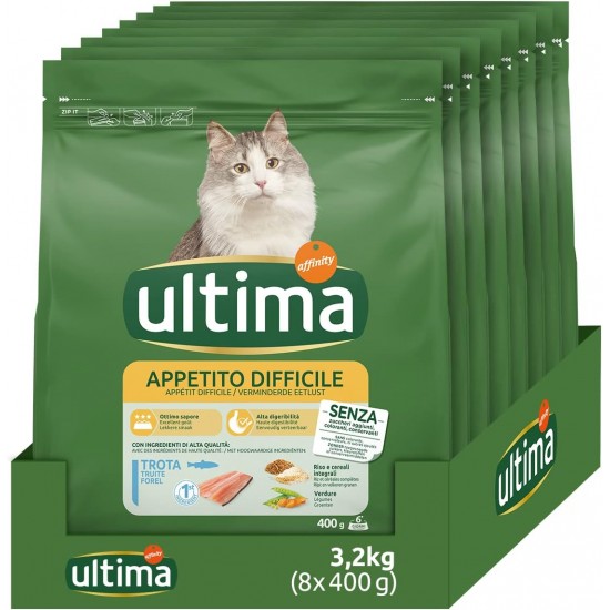 Ultima Apétit difficile Trout Dry Cat Food 8 x 400 g Total 3.2 kg Ultima Apétit difficile Trout Dry Cat Food 8 x 400 g Total 3.2 kg