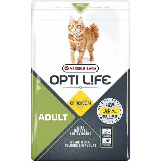 VERSELE LAGA Opti Life Adult Dry Cat Food - Food for Adults Cats - Grain-Free - with Chicken - 2.5 kg VERSELE LAGA Opti Life Adult Dry Cat Food - Food for Adults Cats - Grain-Free - with Chicken - 2.5 kg