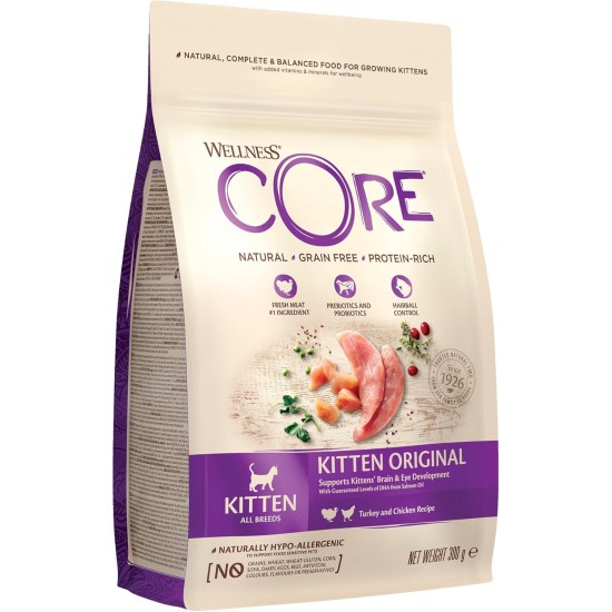 Wellness CORE Dry Cat Food, Grain Free, High Meat Percentage, No Artificial Additives, Various Sizes and Varieties, Kitten Wellness CORE Dry Cat Food, Grain Free, High Meat Percentage, No Artificial Additives, Various Sizes and Varieties, Kitten