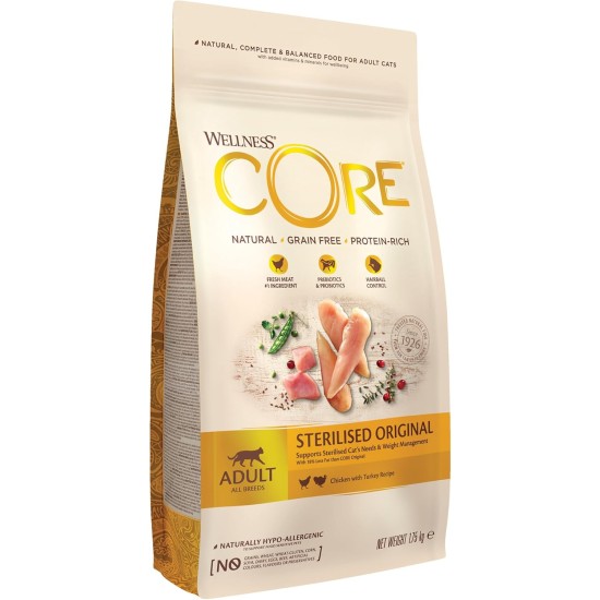 Wellness Core Sterilised Original Dry Cat Food for Sterilised Cats, Grain Free, High Meat Content, Turkey and Chicken 4 kg Wellness Core Sterilised Original Dry Cat Food for Sterilised Cats, Grain Free, High Meat Content, Turkey and Chicken 4 kg