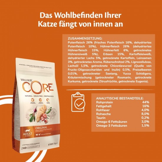 Wellness Core Sterilised Original Dry Cat Food for Sterilised Cats, Grain Free, High Meat Content, Turkey and Chicken 4 kg Wellness Core Sterilised Original Dry Cat Food for Sterilised Cats, Grain Free, High Meat Content, Turkey and Chicken 4 kg