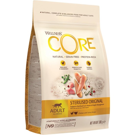 Wellness Core Sterilised Original Dry Cat Food for Sterilised Cats, Grain Free, High Meat Content, Turkey and Chicken 4 kg Wellness Core Sterilised Original Dry Cat Food for Sterilised Cats, Grain Free, High Meat Content, Turkey and Chicken 4 kg
