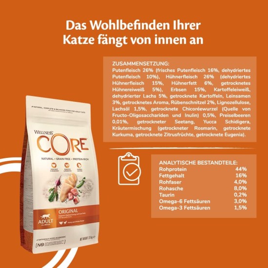 Wellness Core Sterilised Original Dry Cat Food for Sterilised Cats, Grain Free, High Meat Content, Turkey and Chicken 4 kg Wellness Core Sterilised Original Dry Cat Food for Sterilised Cats, Grain Free, High Meat Content, Turkey and Chicken 4 kg