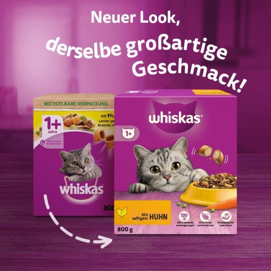Whiskas Adult 1+ Dry Food - Cat Dry Food for Adult Cats - Chicken - 5 x 800 g Whiskas Adult 1+ Dry Food - Cat Dry Food for Adult Cats - Chicken - 5 x 800 g