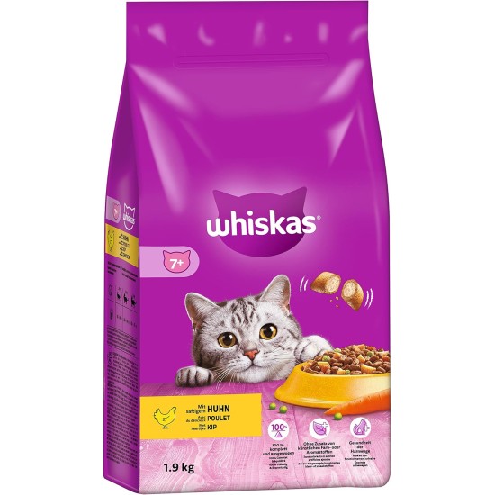 Whiskas Cat Food Dry Food Senior 7+ with Chicken, 6 Bags (6 x 1.9 kg) Whiskas Cat Food Dry Food Senior 7+ with Chicken, 6 Bags (6 x 1.9 kg)