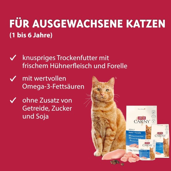 animonda Carny Adult Chicken + Trout (10 kg), Adult Dry Food for Adult Cats, Cat Food without Grain and Sugar, Cat Dry Food with 65% Meat and Fish animonda Carny Adult Chicken + Trout (10 kg), Adult Dry Food for Adult Cats, Cat Food without Grain and Sugar, Cat Dry Food with 65% Meat and Fish
