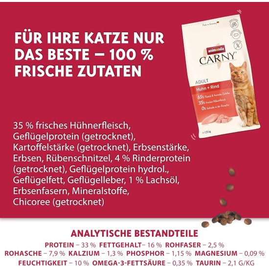 animonda Carny Adult Chicken + Trout (10 kg), Adult Dry Food for Adult Cats, Cat Food without Grain and Sugar, Cat Dry Food with 65% Meat and Fish animonda Carny Adult Chicken + Trout (10 kg), Adult Dry Food for Adult Cats, Cat Food without Grain and Sugar, Cat Dry Food with 65% Meat and Fish