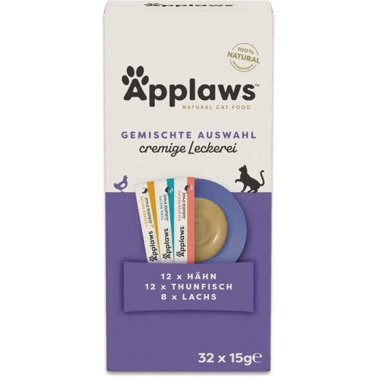 Applaws 100% Natural, Grain-Free, Creamy, Tasty Snack for Cats and Kittens, 32 x 15g Sachets Applaws 100% Natural, Grain-Free, Creamy, Tasty Snack for Cats and Kittens, 32 x 15g Sachets