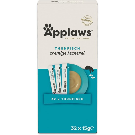 Applaws 100% Natural Grain-Free Creamy Tasty Tuna Snack for Cats and Kittens 32 x 15g Sachets Applaws 100% Natural Grain-Free Creamy Tasty Tuna Snack for Cats and Kittens 32 x 15g Sachets