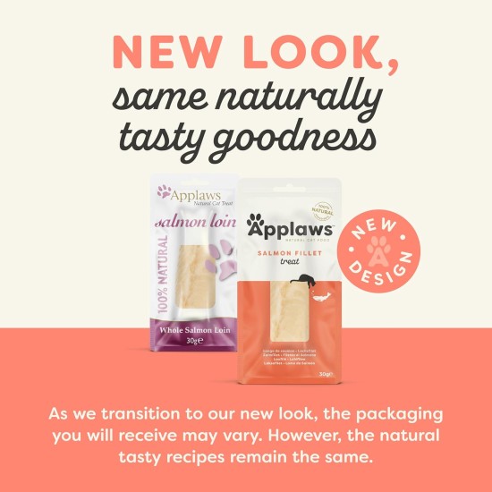 Applaws Natural Cat Treats, Whole Salmon Loin Cat Snack, 30 g Bag (Pack of 12) Applaws Natural Cat Treats, Whole Salmon Loin Cat Snack, 30 g Bag (Pack of 12)