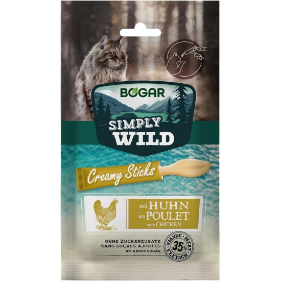Bogar – Simply Wild – Katzenleckerlis – Ergänzung zur Katzenfutter – Cremige Katzensticks mit Huhn – Leckere Katzensnacks zur Katzenpflege & Belohnung – Perfekt für Interaktive Momente – 5x15 g Bogar – Simply Wild – Katzenleckerlis – Ergänzung zur Katzenfutter – Cremige Katzensticks mit Huhn – Leckere Katzensnacks zur Katzenpflege & Belohnung – Perfekt für Interaktive Momente – 5x15 g